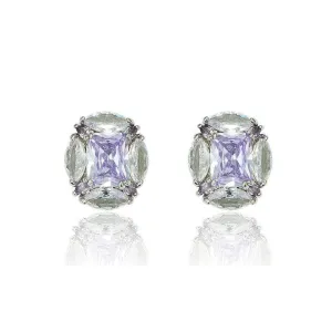 Amethyst Gemstone Sterling Silver Rhinestone Earrings