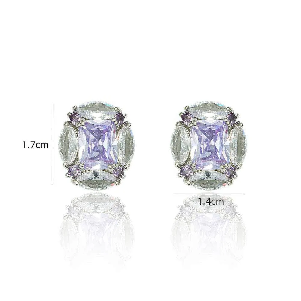 Amethyst Gemstone Sterling Silver Rhinestone Earrings