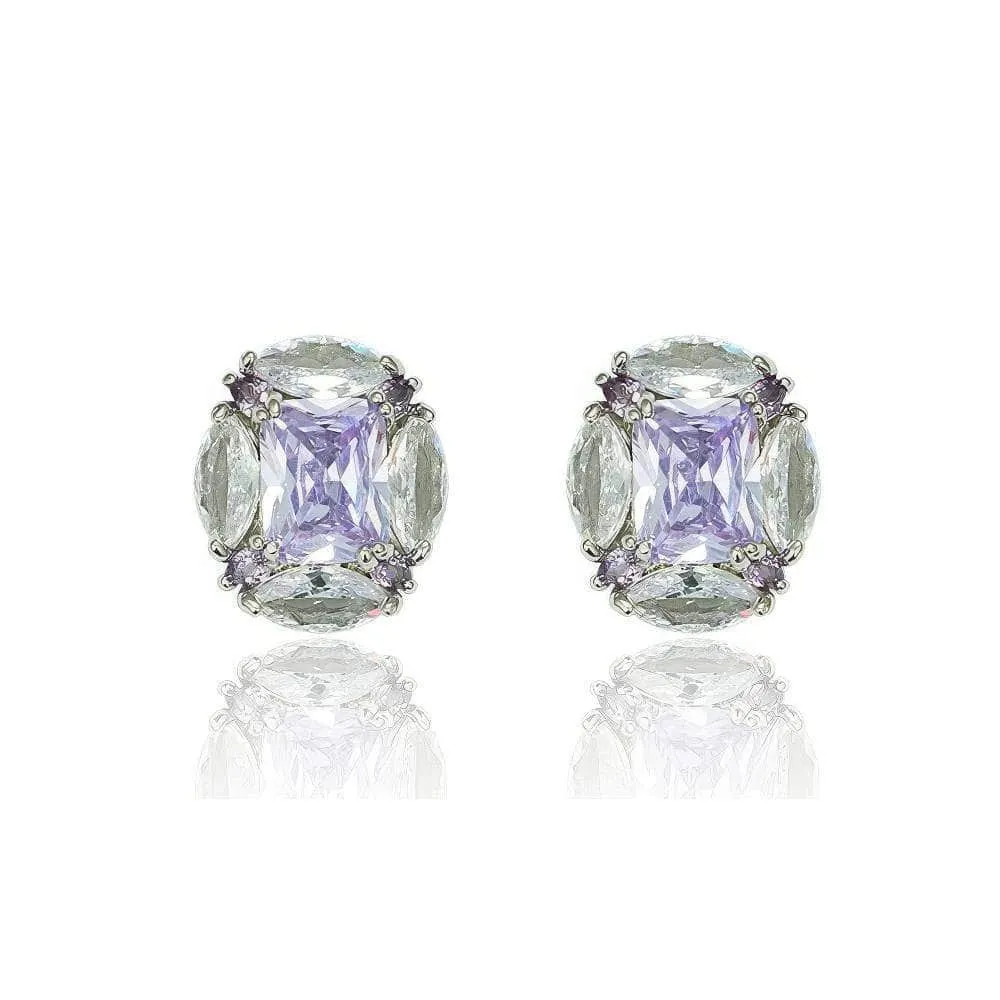 Amethyst Gemstone Sterling Silver Rhinestone Earrings