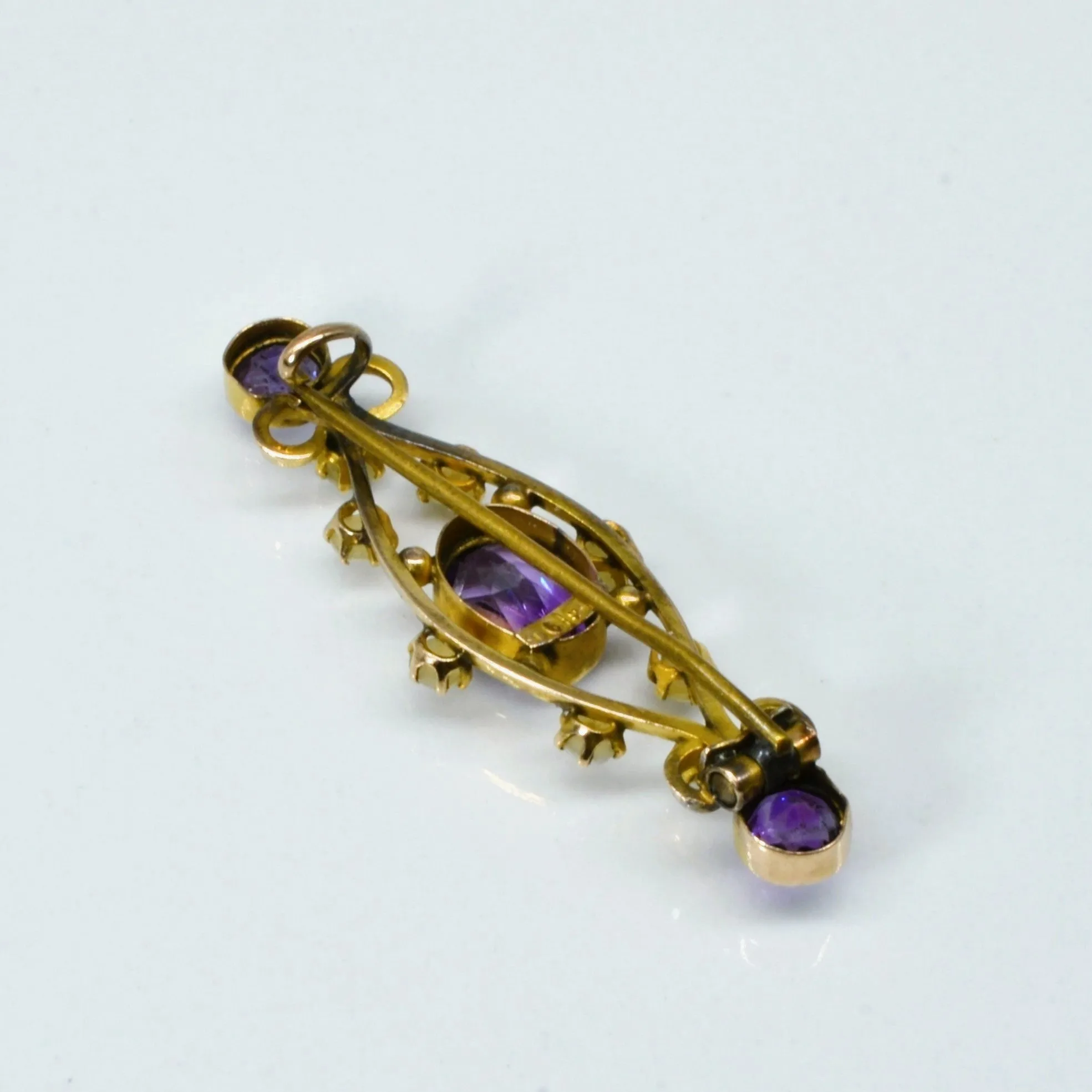 Antique 9k Amethyst & Pearl Vintage Brooch