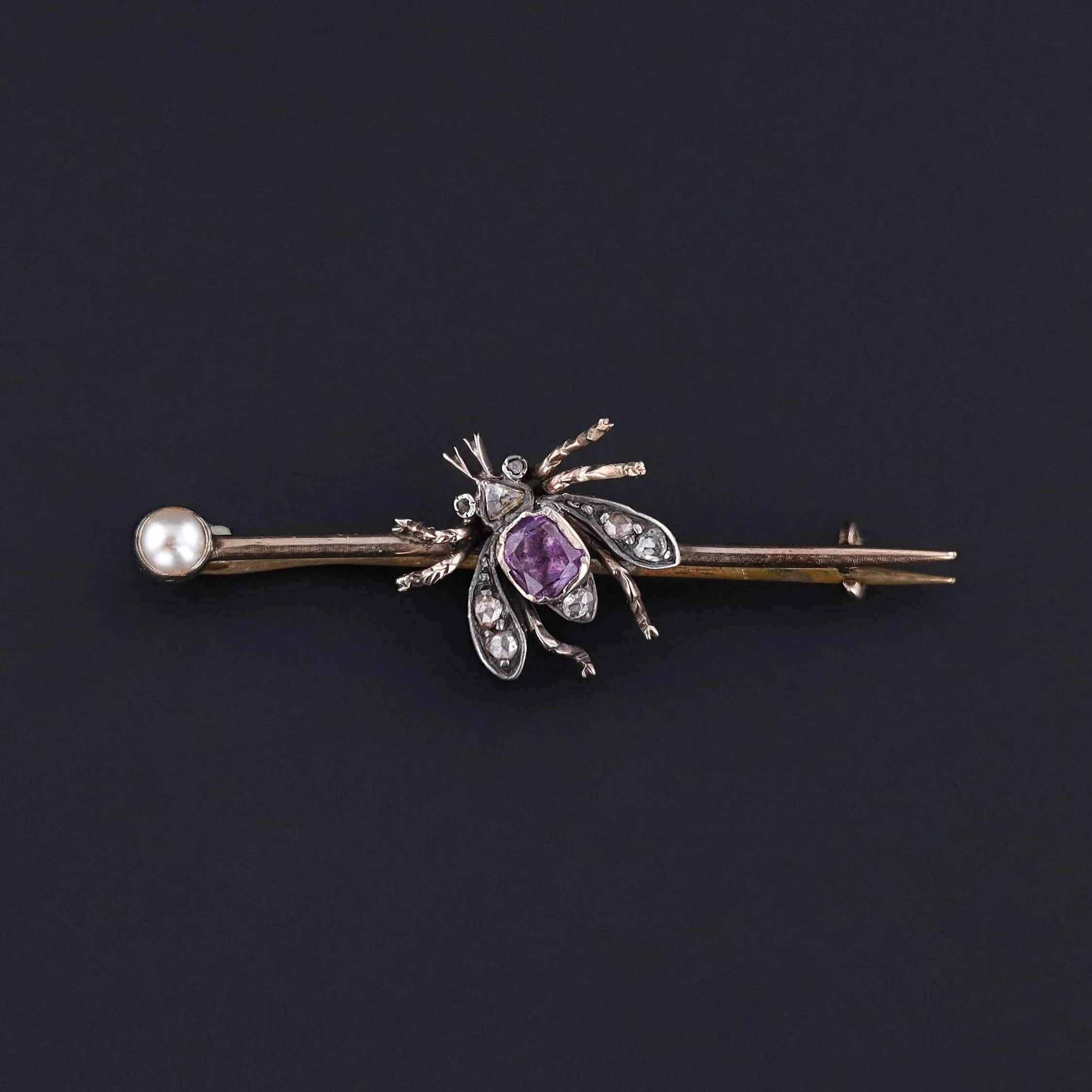 Antique Amethyst and Diamond Insect Brooch