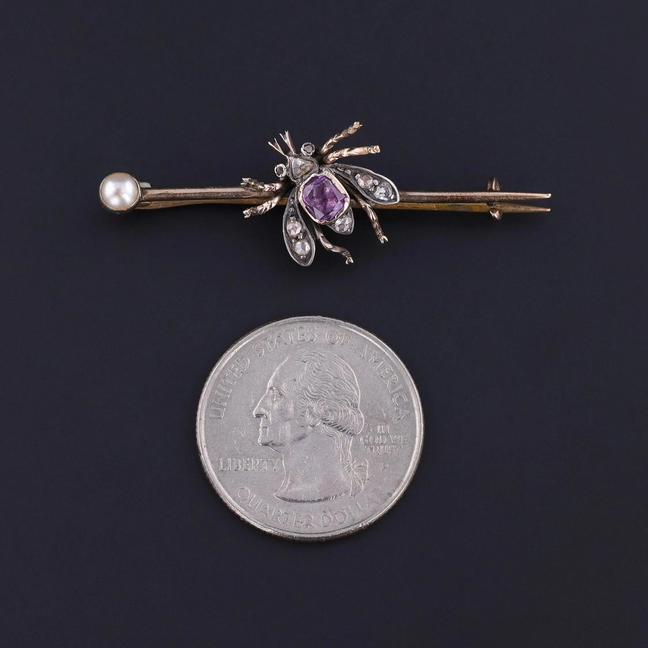 Antique Amethyst and Diamond Insect Brooch
