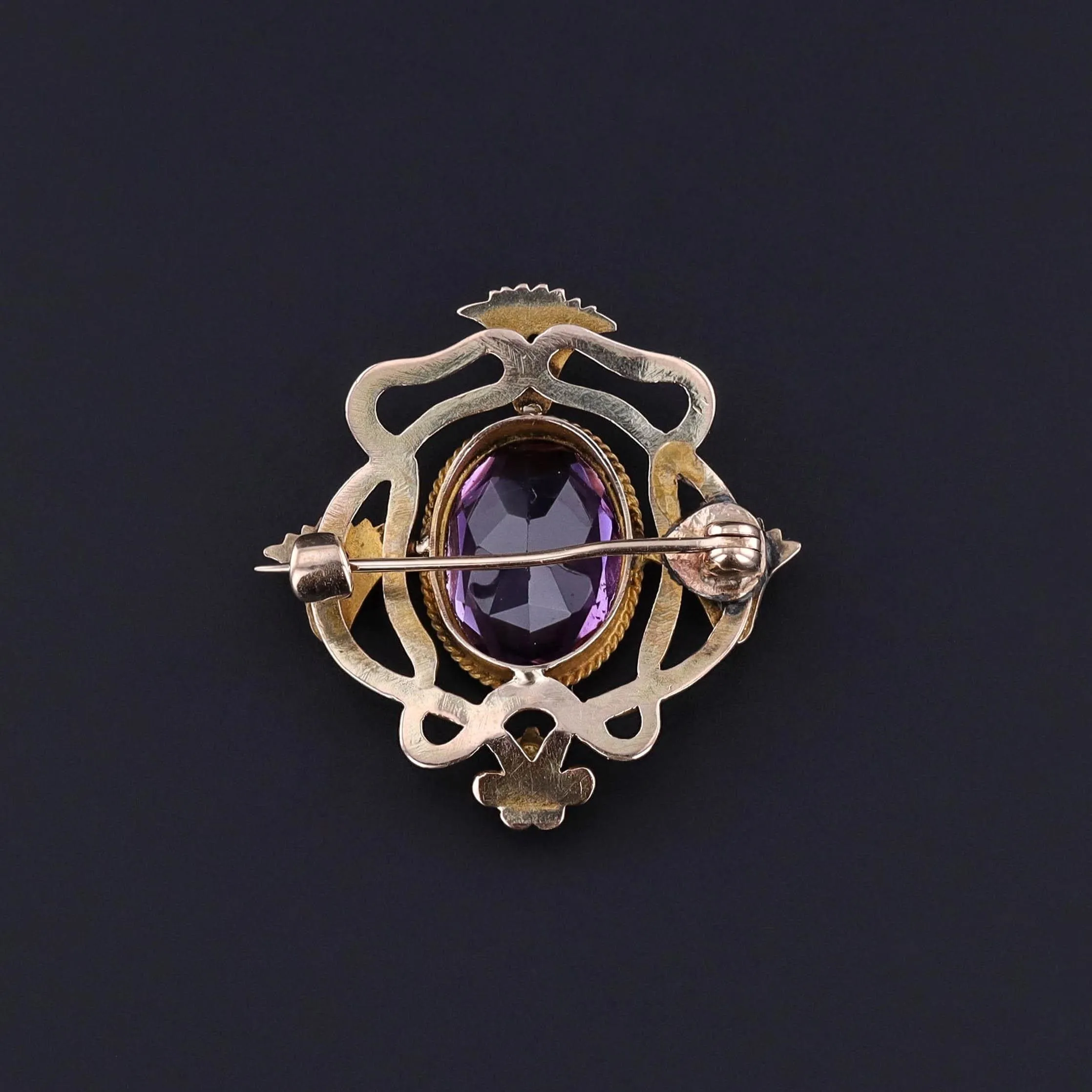 Antique Amethyst Brooch of 10k Gold