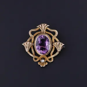 Antique Amethyst Brooch of 10k Gold