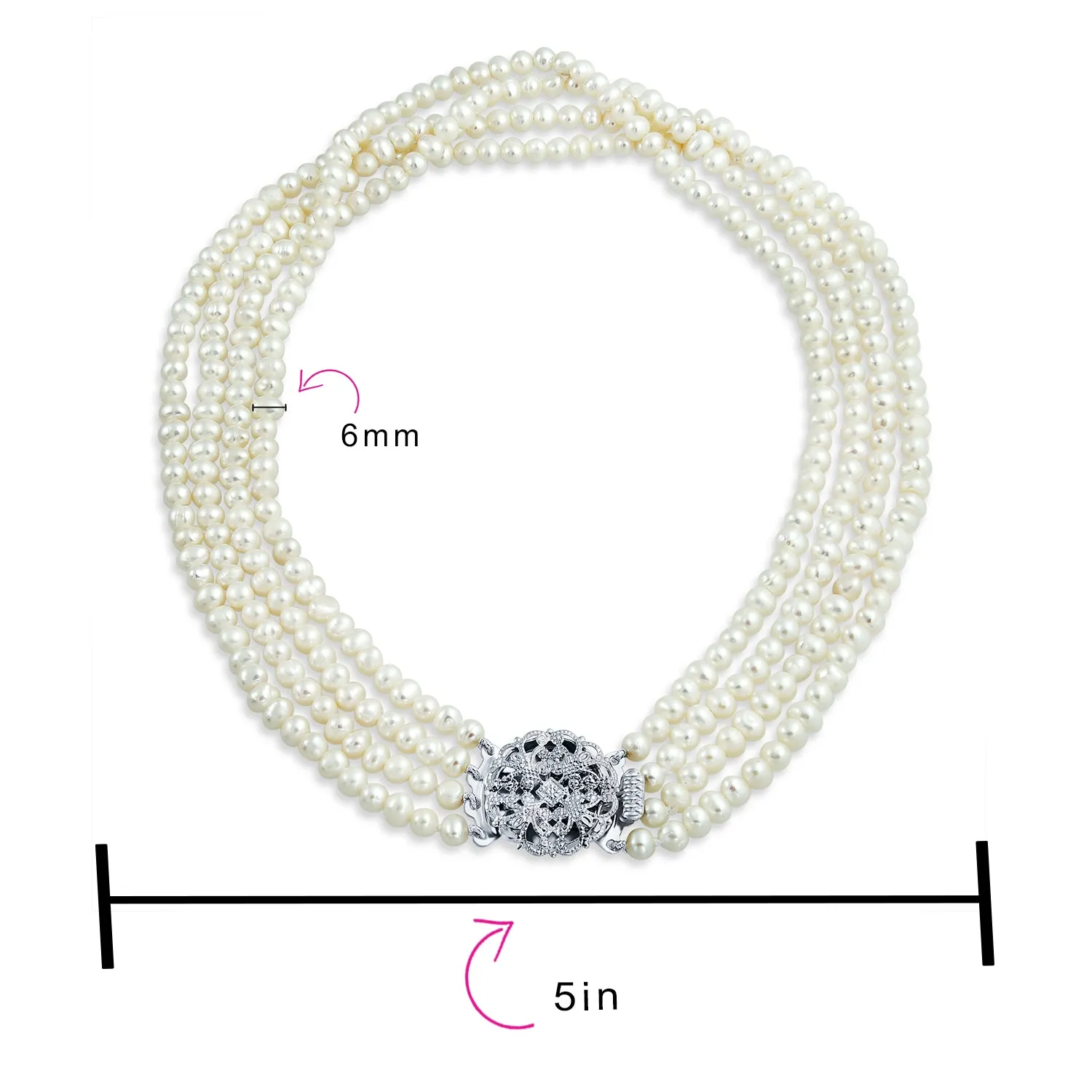 Antique Art Deco Pearl Strand Necklace Multi-Strand Freshwater Bridal Jewelry