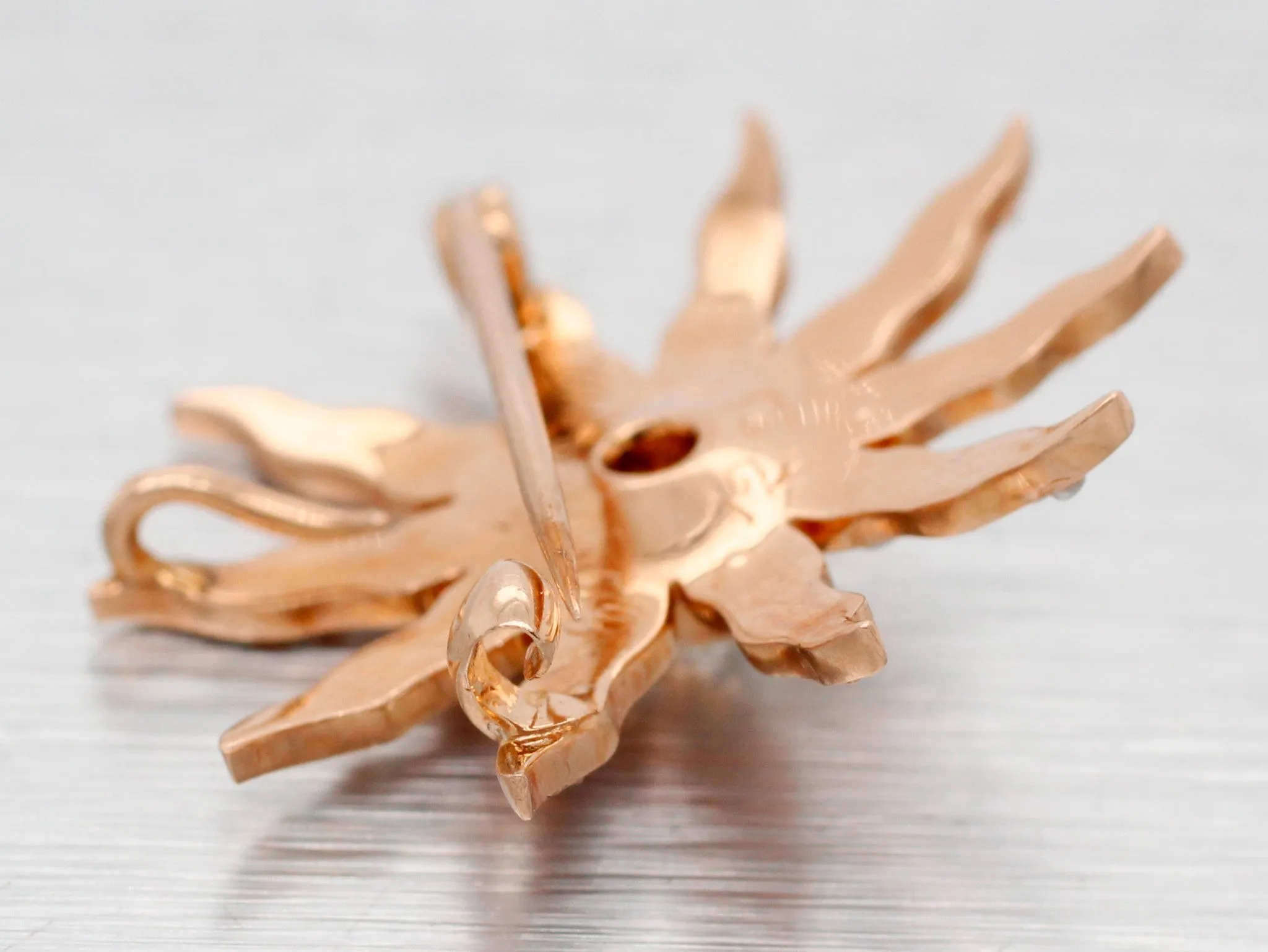 Antique Art Deco Sunstar Diamond & Pearl Starfish Charm / Brooch Pin - 14k Yellow Gold