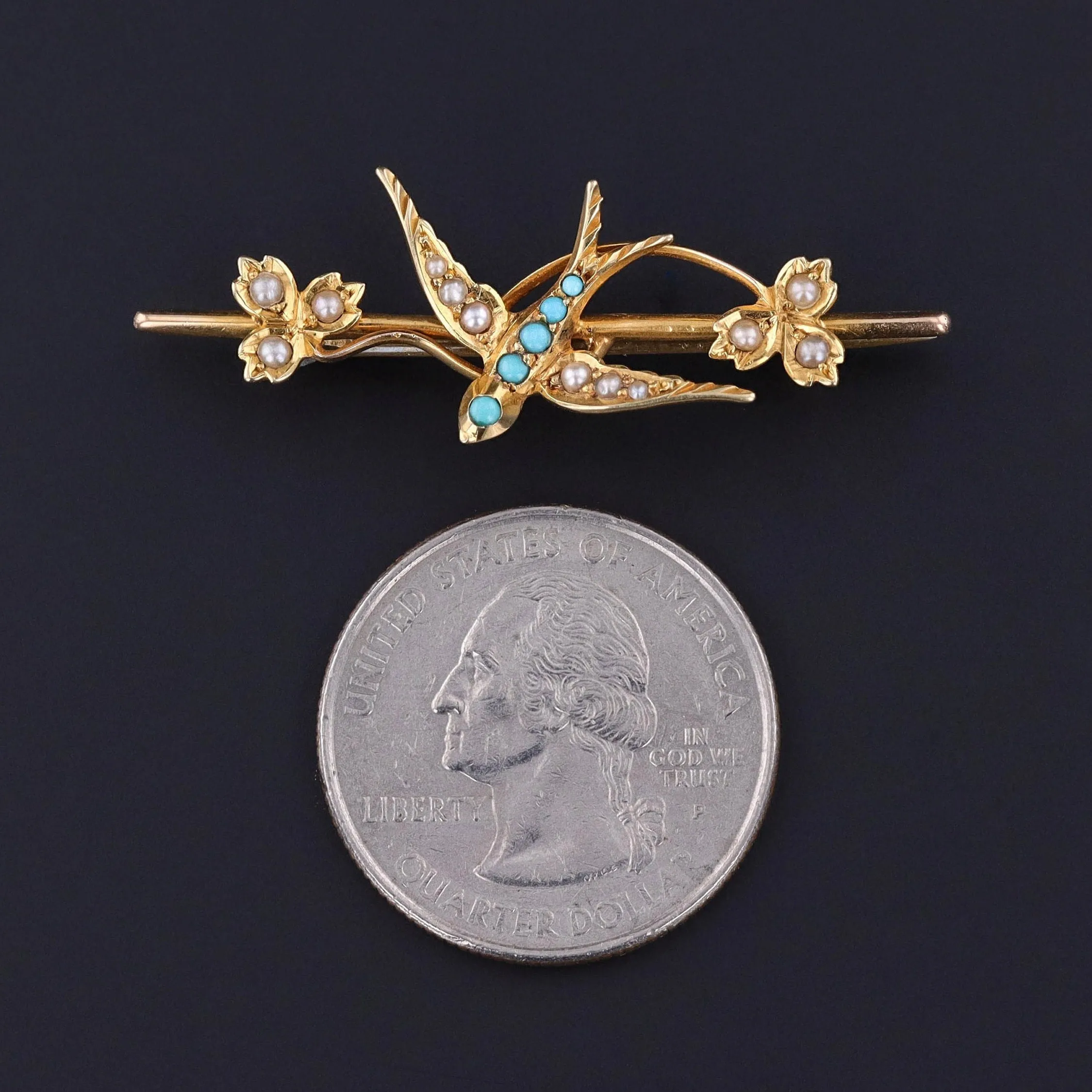 Antique Bird Bar Pin of 15ct Gold