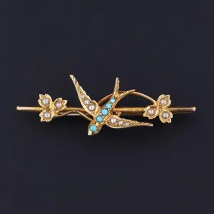 Antique Bird Bar Pin of 15ct Gold