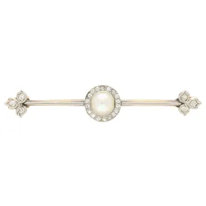 Antique Certified Natural Pearl and Old Cut Diamond Brooch