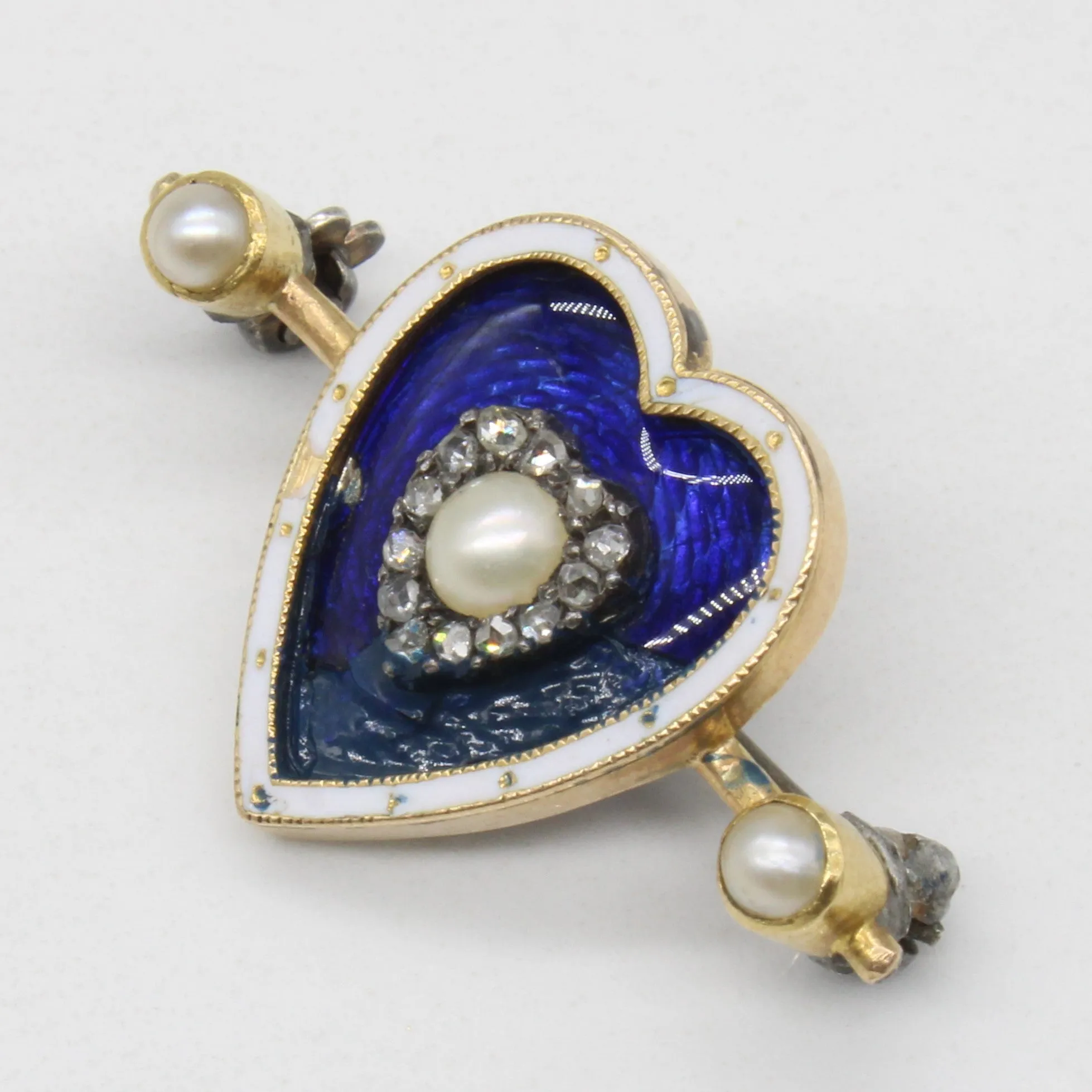 Antique Diamond & Pearl Heart Brooch | 0.04ctw |
