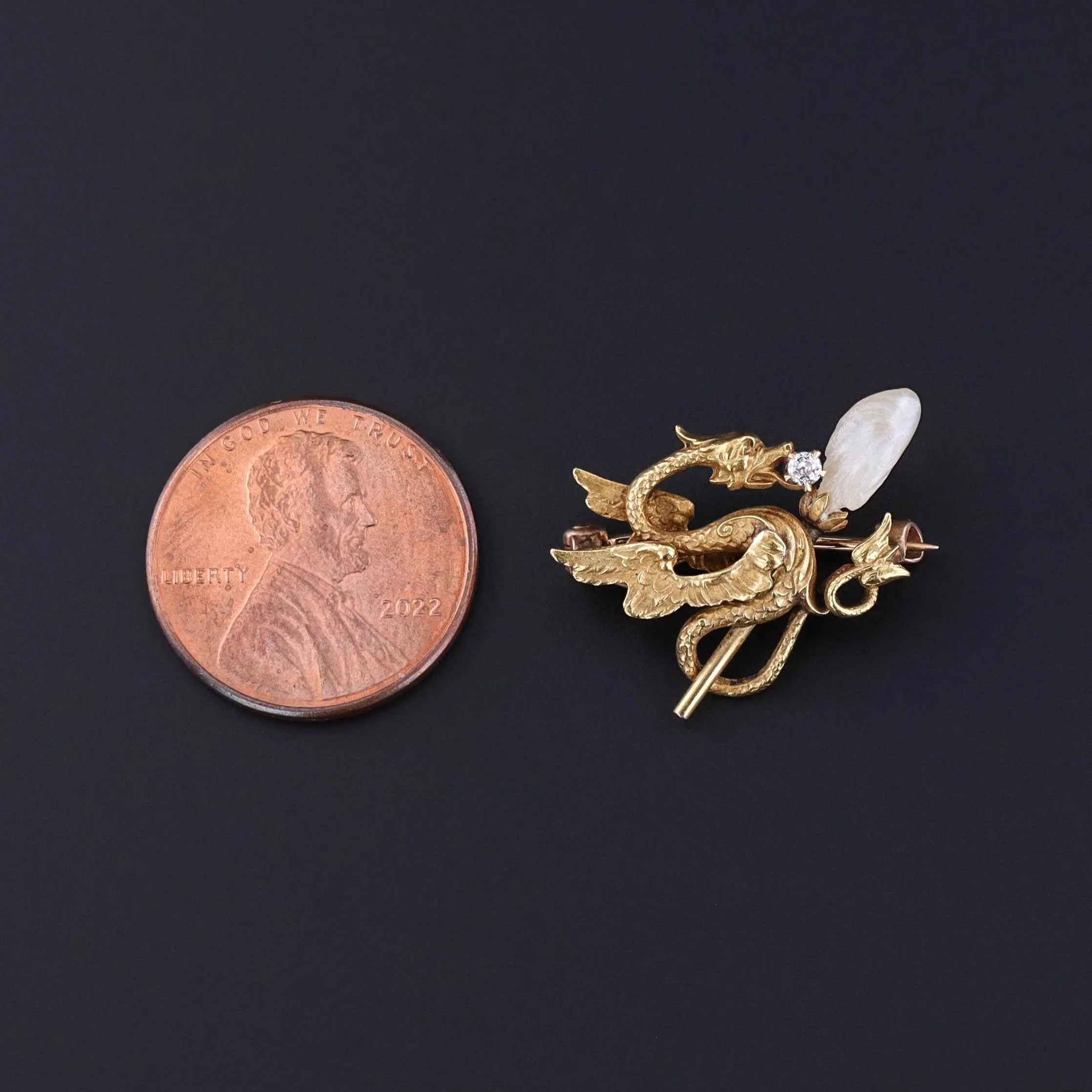 Antique Dragon Brooch of 14k Gold by Krementz and Co