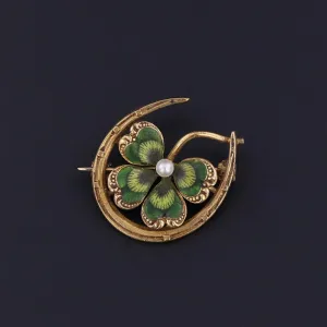 Antique Enamel Clover Brooch of 14k Gold by Krementz