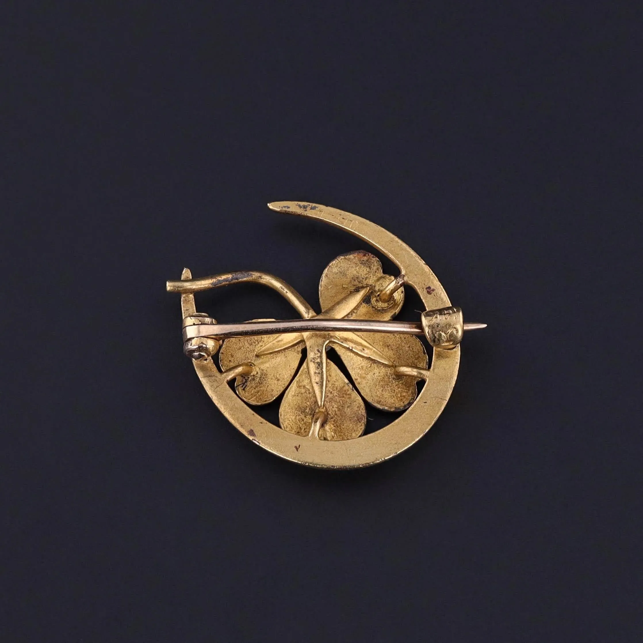 Antique Enamel Clover Brooch of 14k Gold by Krementz