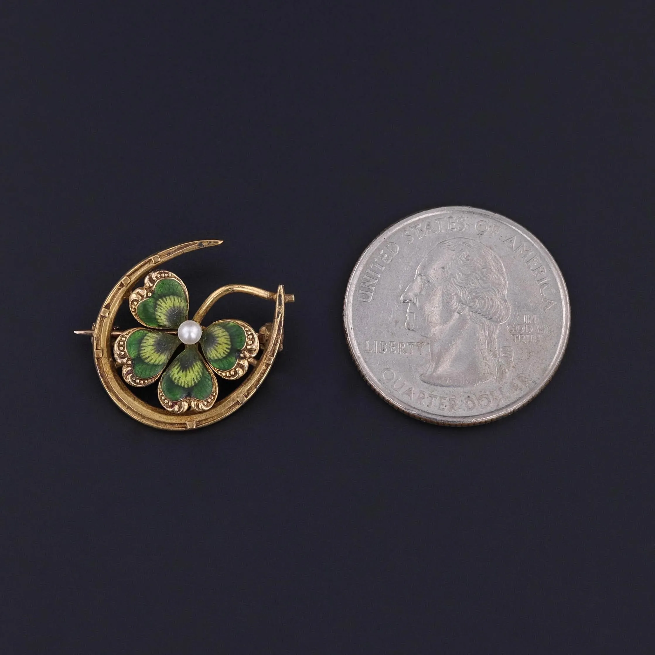 Antique Enamel Clover Brooch of 14k Gold by Krementz