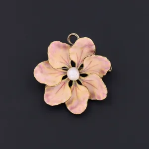 Antique Enamel Flower Pendant or Brooch of 14k Gold