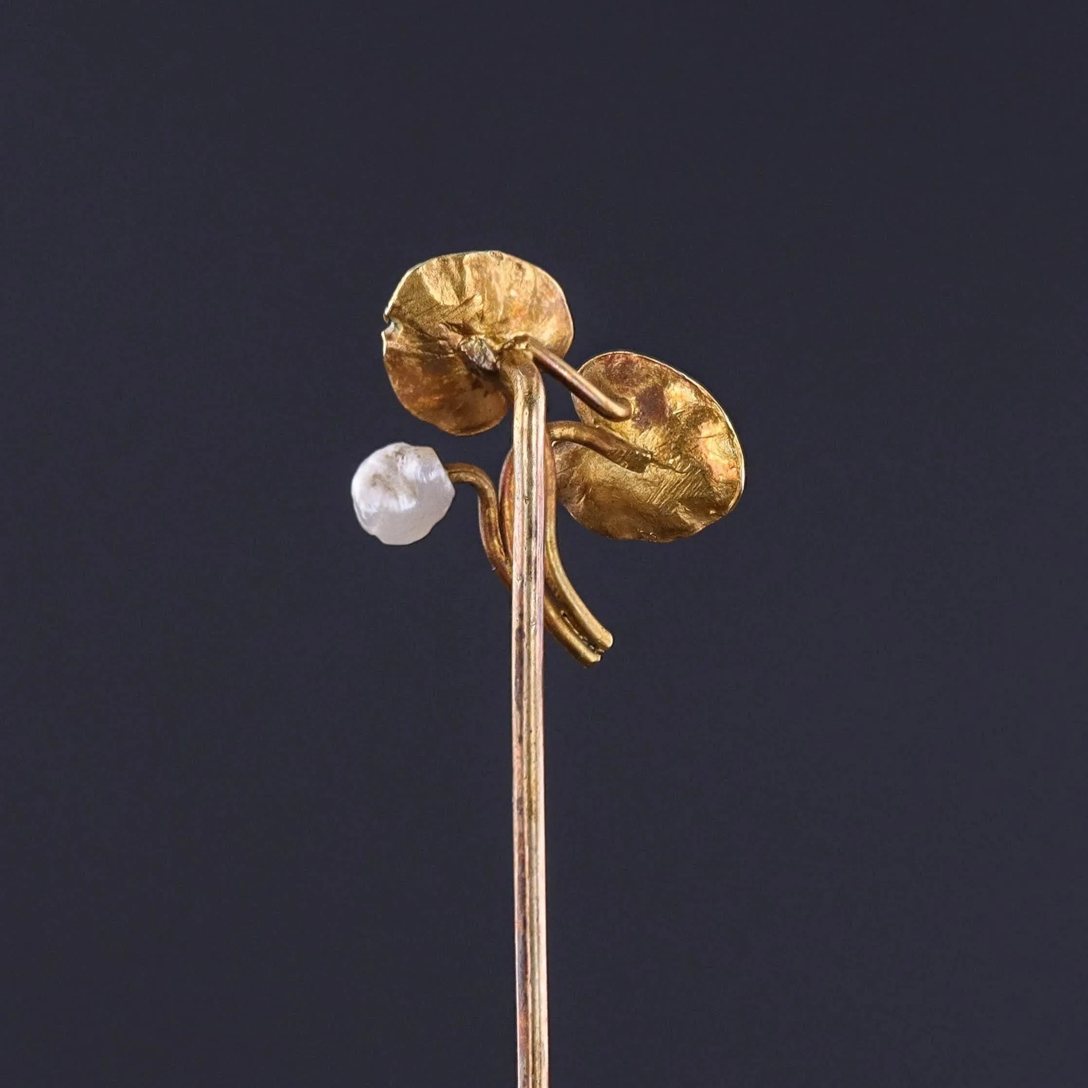 Antique Enamel Lily Pad Stickpin of 14k Gold