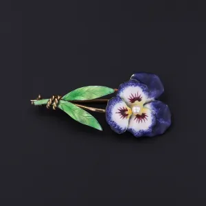 Antique Enamel Pansy Brooch of 14k Gold by Krementz and Co.
