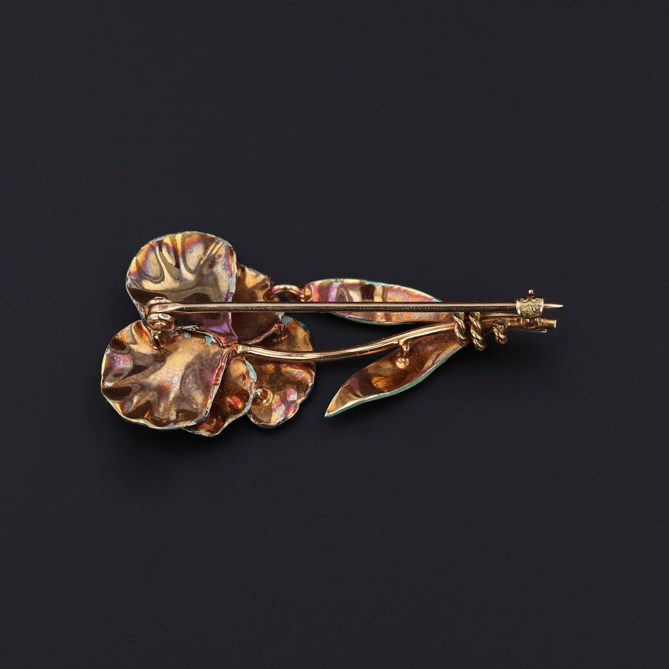 Antique Enamel Pansy Brooch of 14k Gold by Krementz and Co.