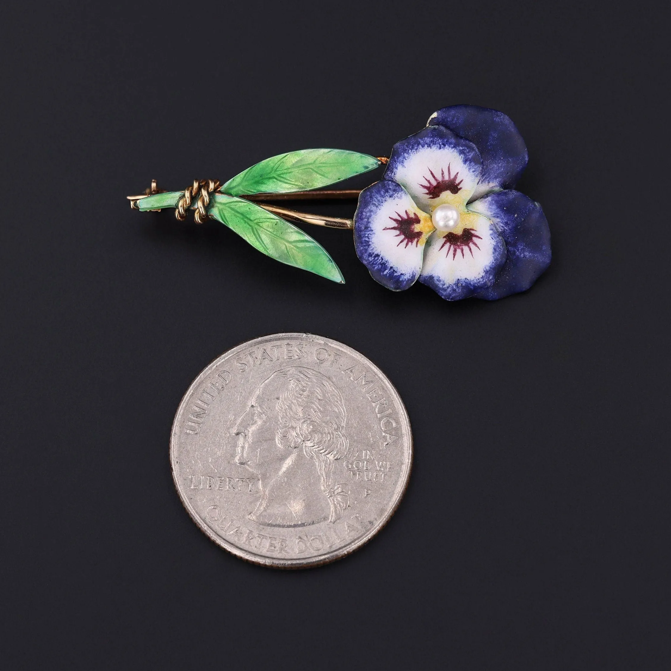 Antique Enamel Pansy Brooch of 14k Gold by Krementz and Co.