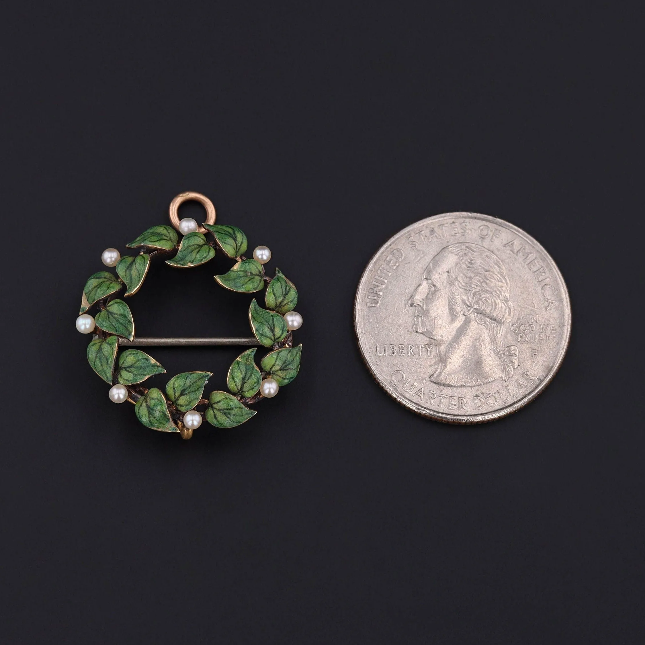 Antique Enamel Wreath in 14k Gold by Krementz