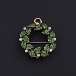 Antique Enamel Wreath in 14k Gold by Krementz