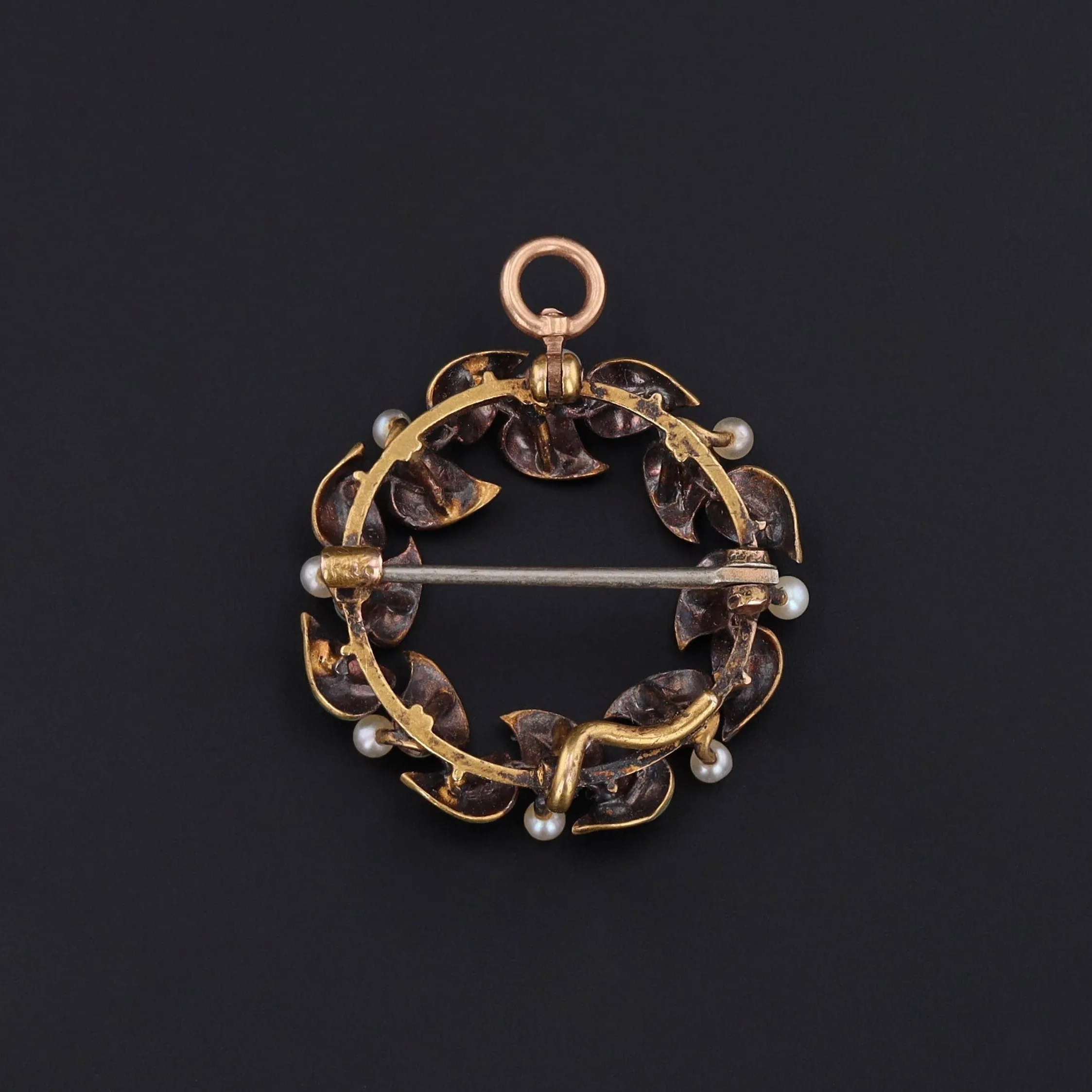 Antique Enamel Wreath in 14k Gold by Krementz