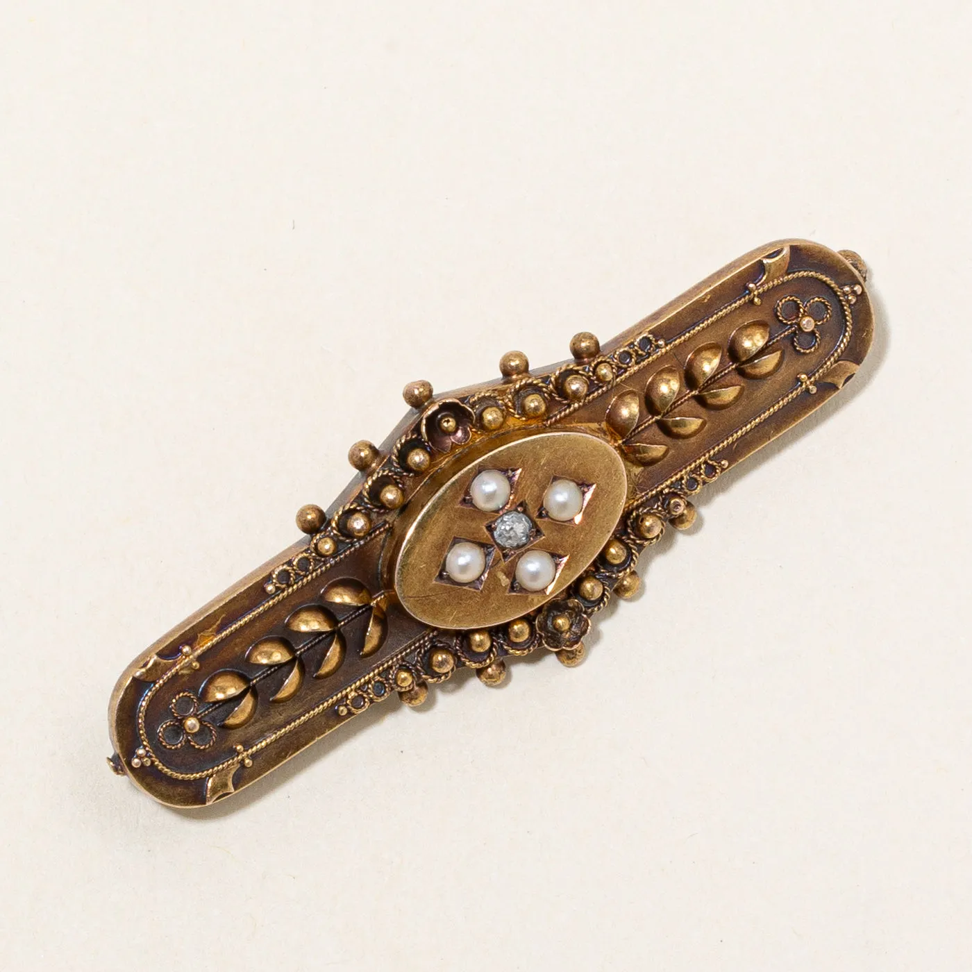 Antique European Cut Diamond & Pearl Brooch | 0.03ct |