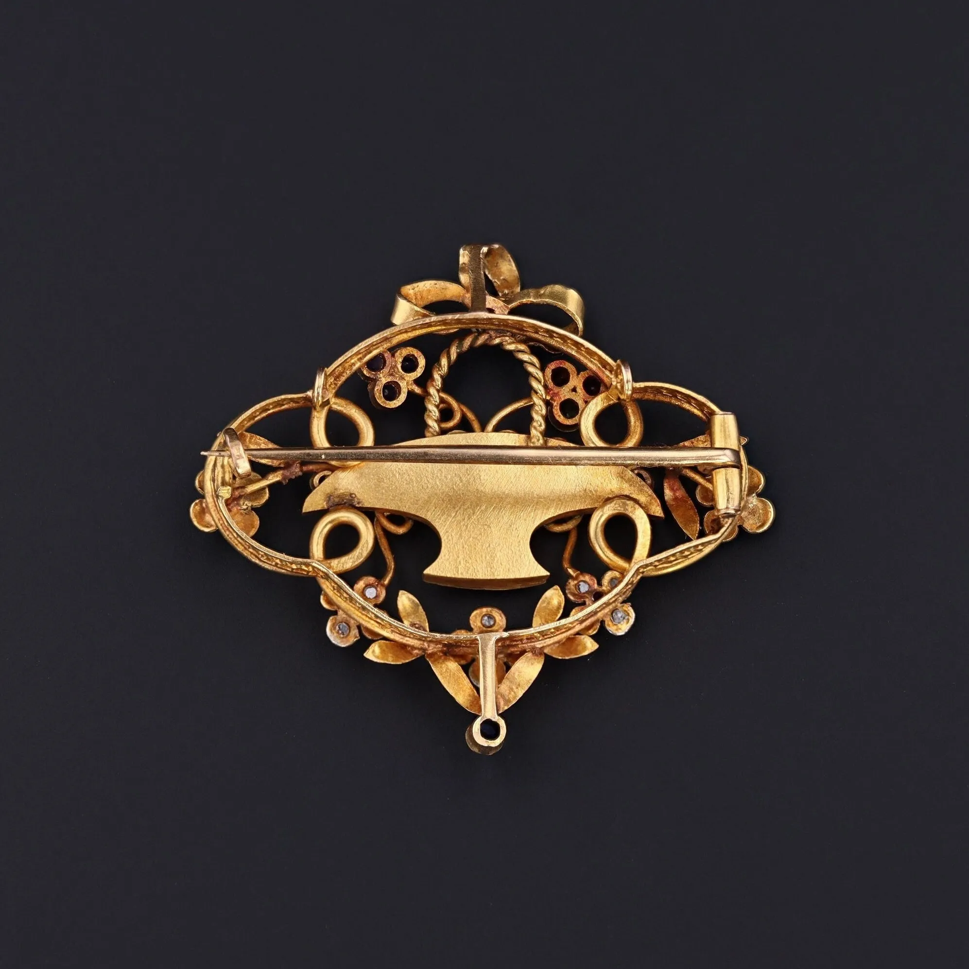 Antique Gemstone Flower Basket Pin | Antique Brooch or Pendant