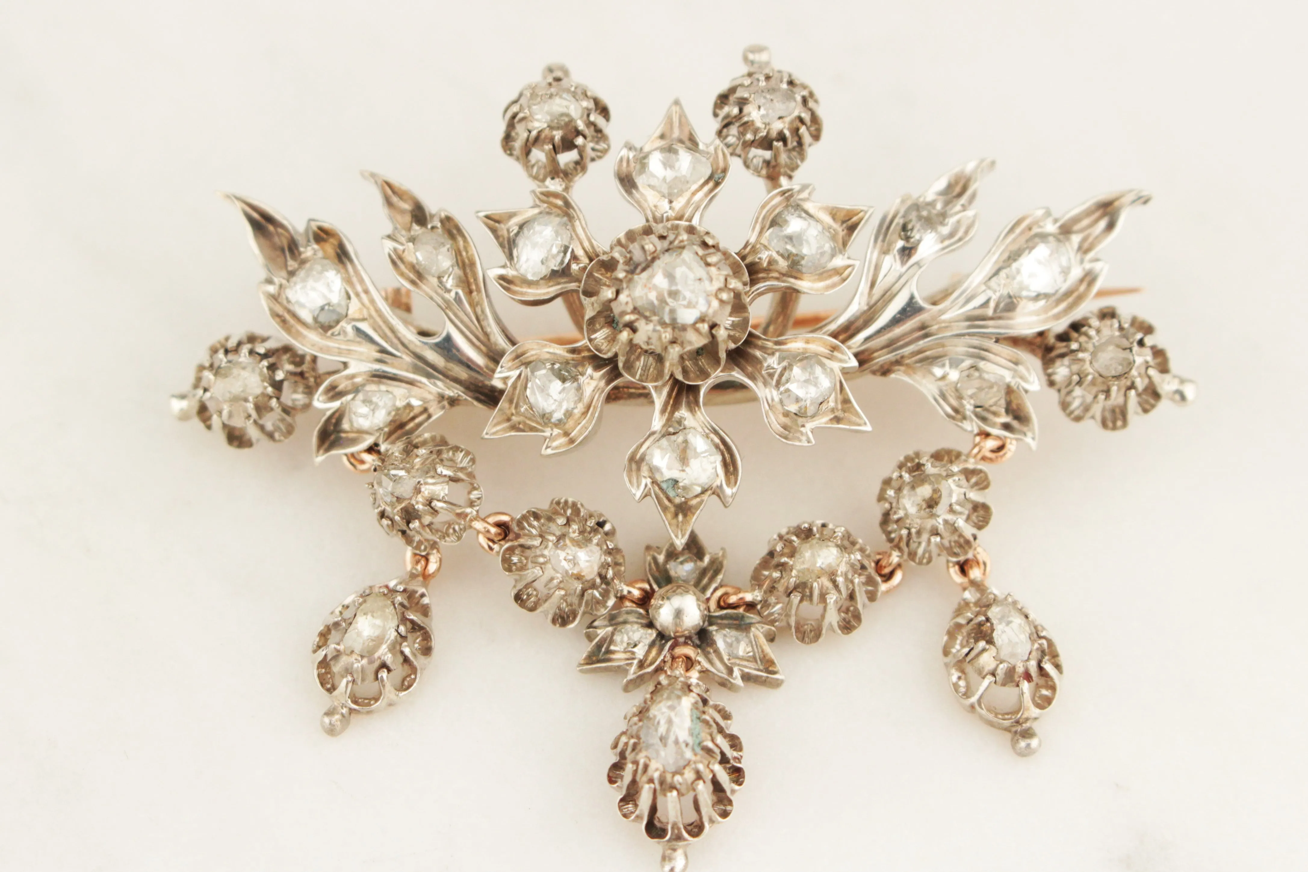 ANTIQUE GEORGIAN c1780-1800 ROSE CUT DIAMOND STOMACHER BROOCH