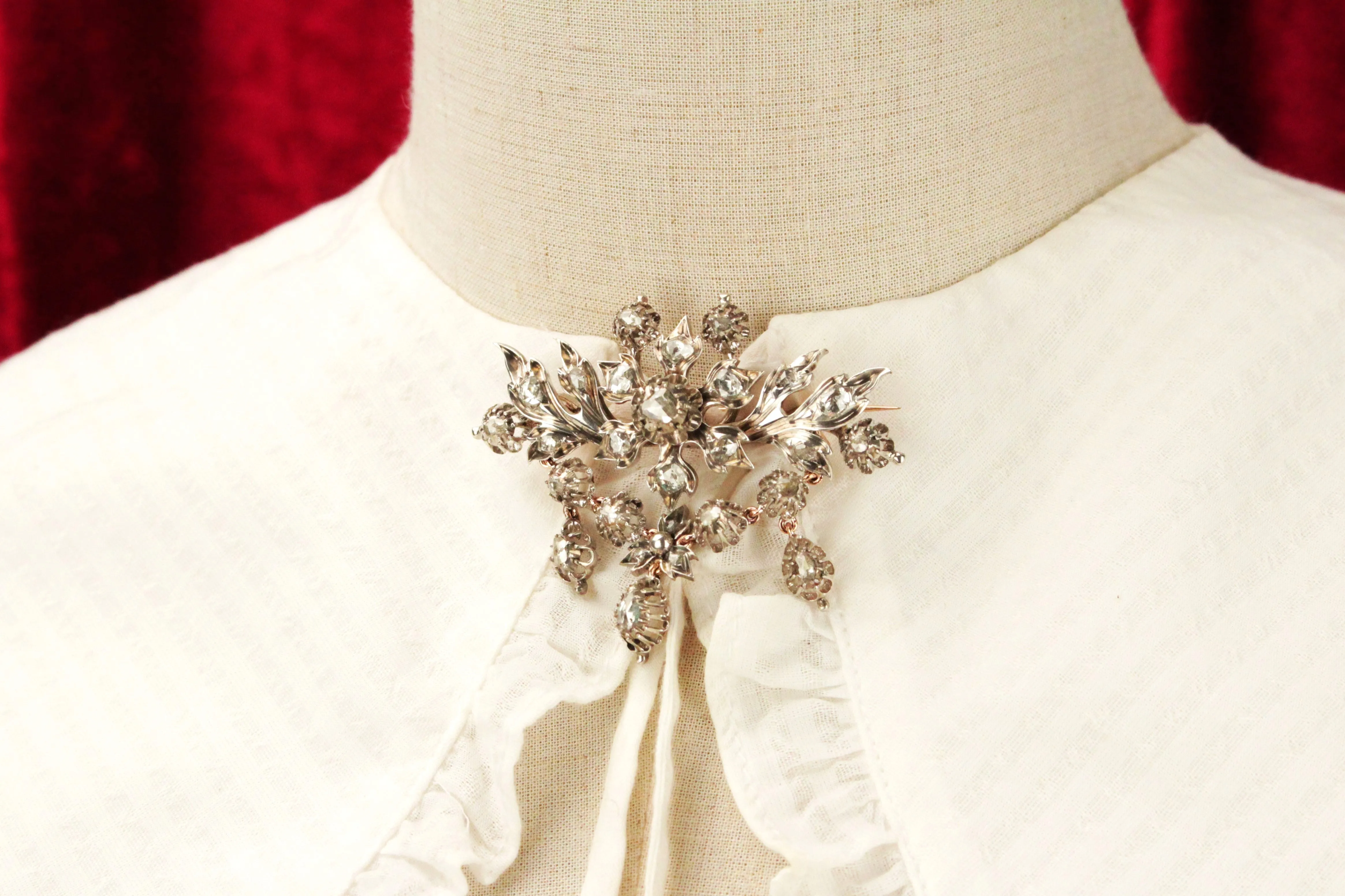 ANTIQUE GEORGIAN c1780-1800 ROSE CUT DIAMOND STOMACHER BROOCH