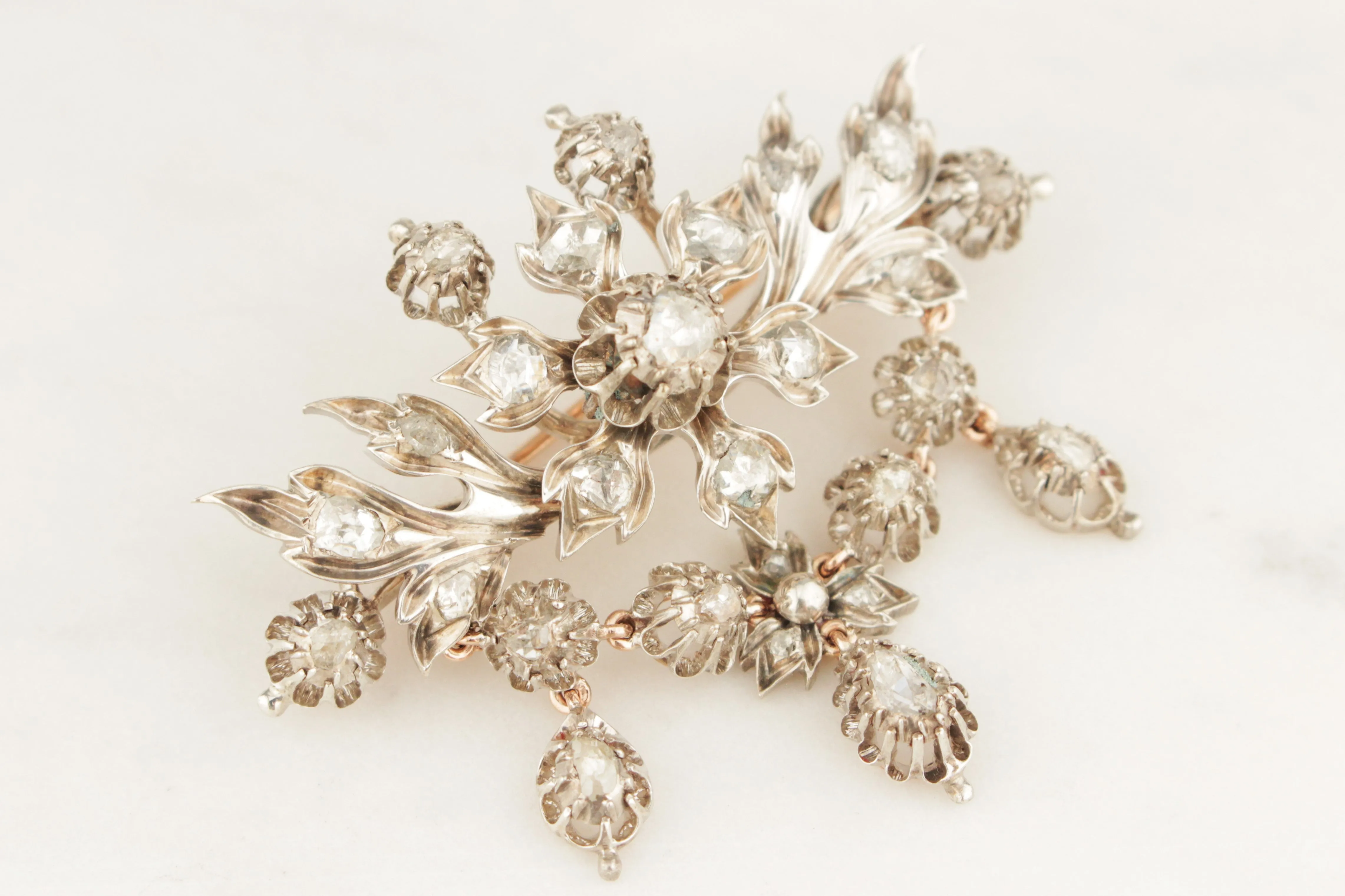 ANTIQUE GEORGIAN c1780-1800 ROSE CUT DIAMOND STOMACHER BROOCH