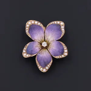 Antique Pansy Brooch and Pendant | Antique Enamel Pansy with Pearls & Diamond