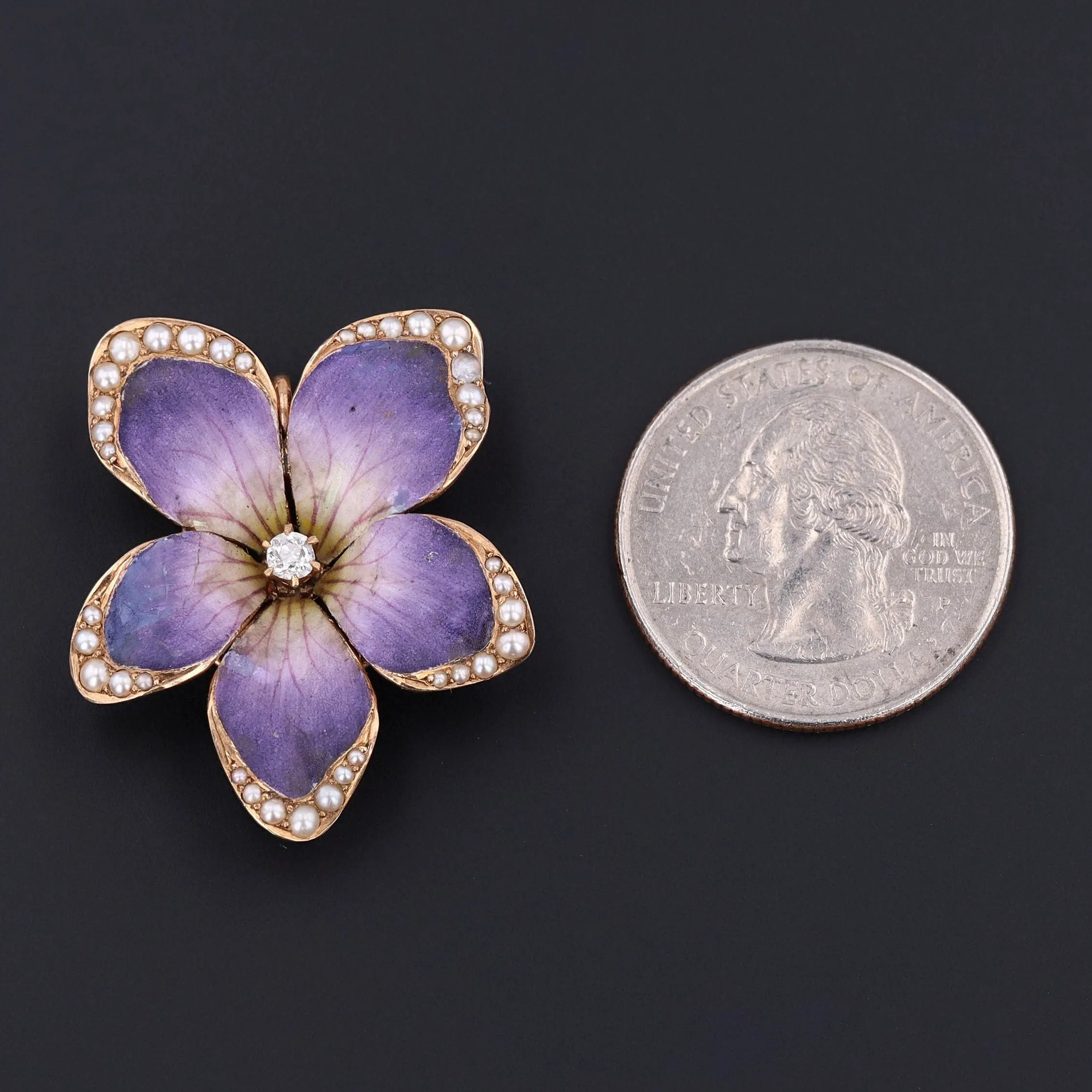 Antique Pansy Brooch and Pendant | Antique Enamel Pansy with Pearls & Diamond