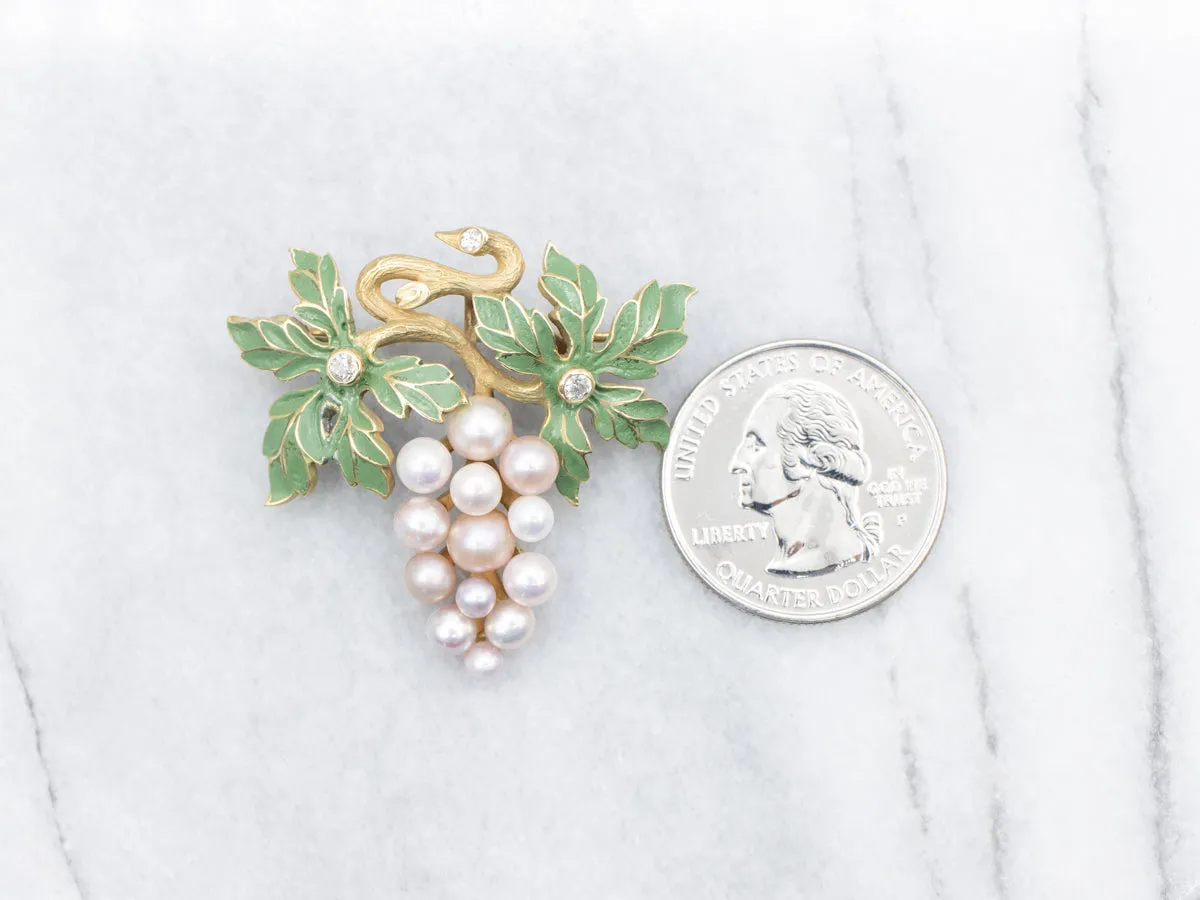 Antique Pearl and Diamond Grape Vine Brooch or Pendant