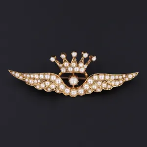 Antique Pearl Wings Brooch of 15ct Gold