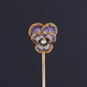 Antique Purple Pansy Stickpin of 14k Gold