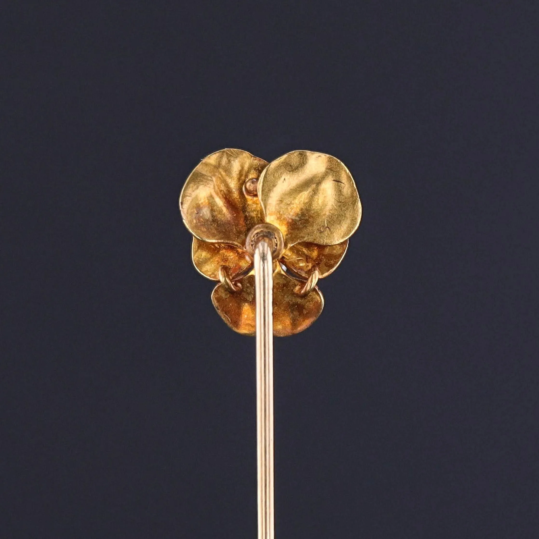 Antique Purple Pansy Stickpin of 14k Gold