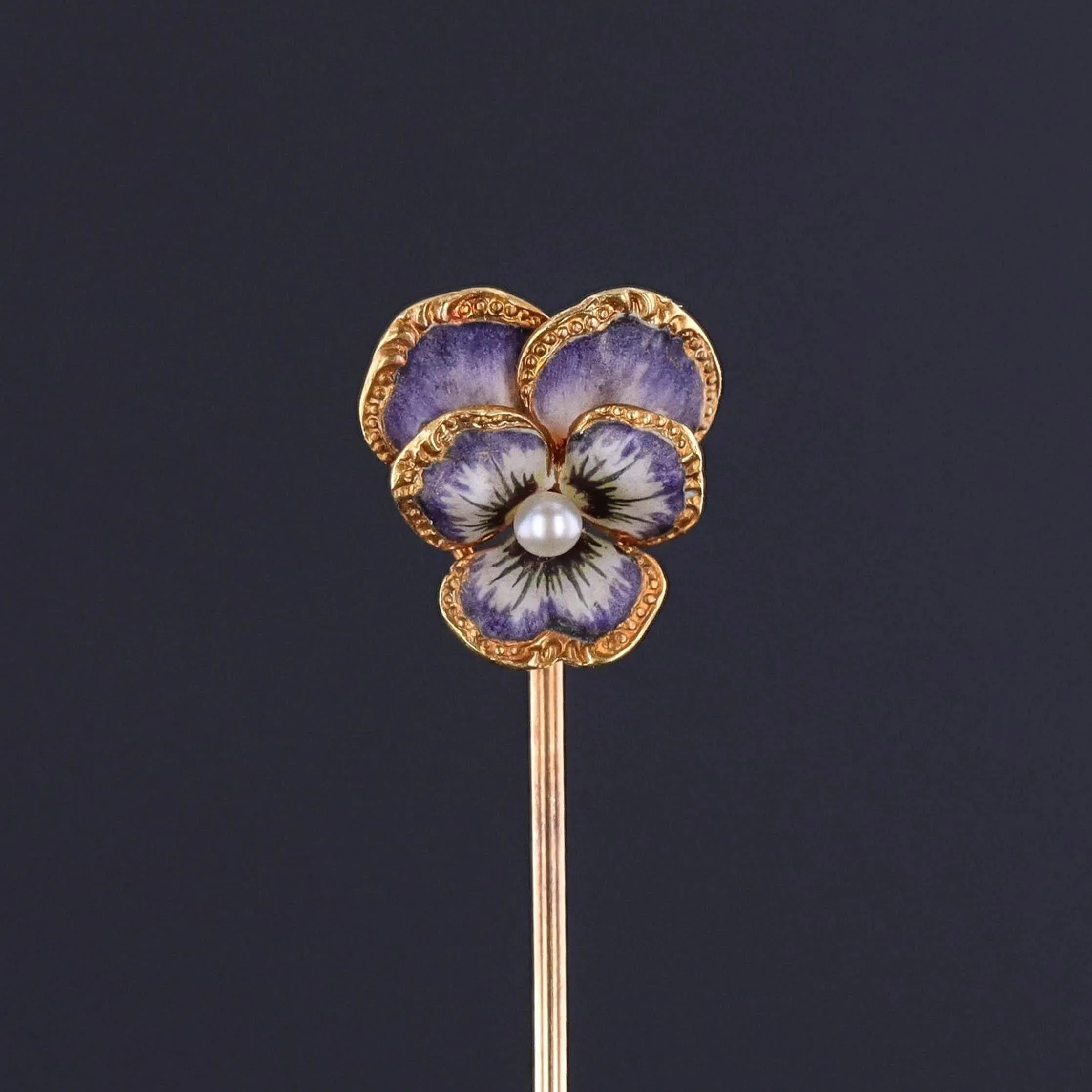 Antique Purple Pansy Stickpin of 14k Gold