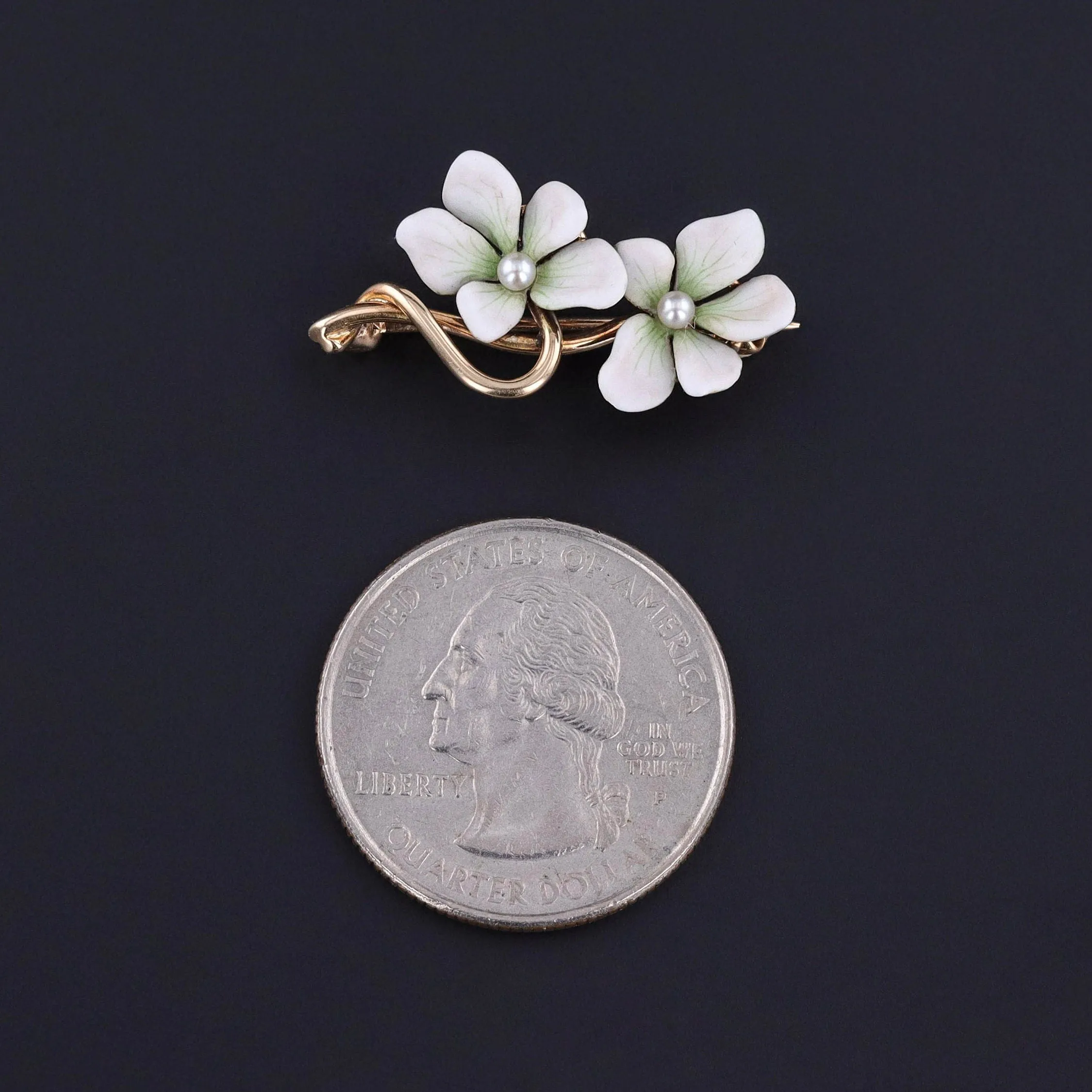 Antique White Violet Brooch of 14k Gold