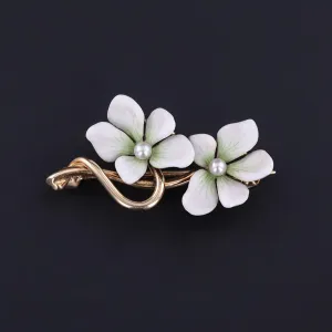 Antique White Violet Brooch of 14k Gold