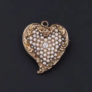 Antique Witch's Heart Pendant or Brooch | Pearl & Diamond Heart