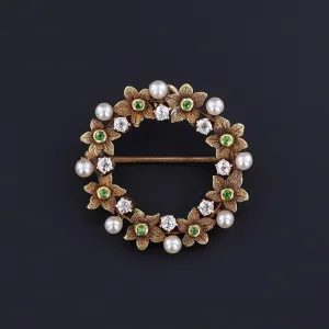 Antique Wreath Pendant Brooch of 14k Gold