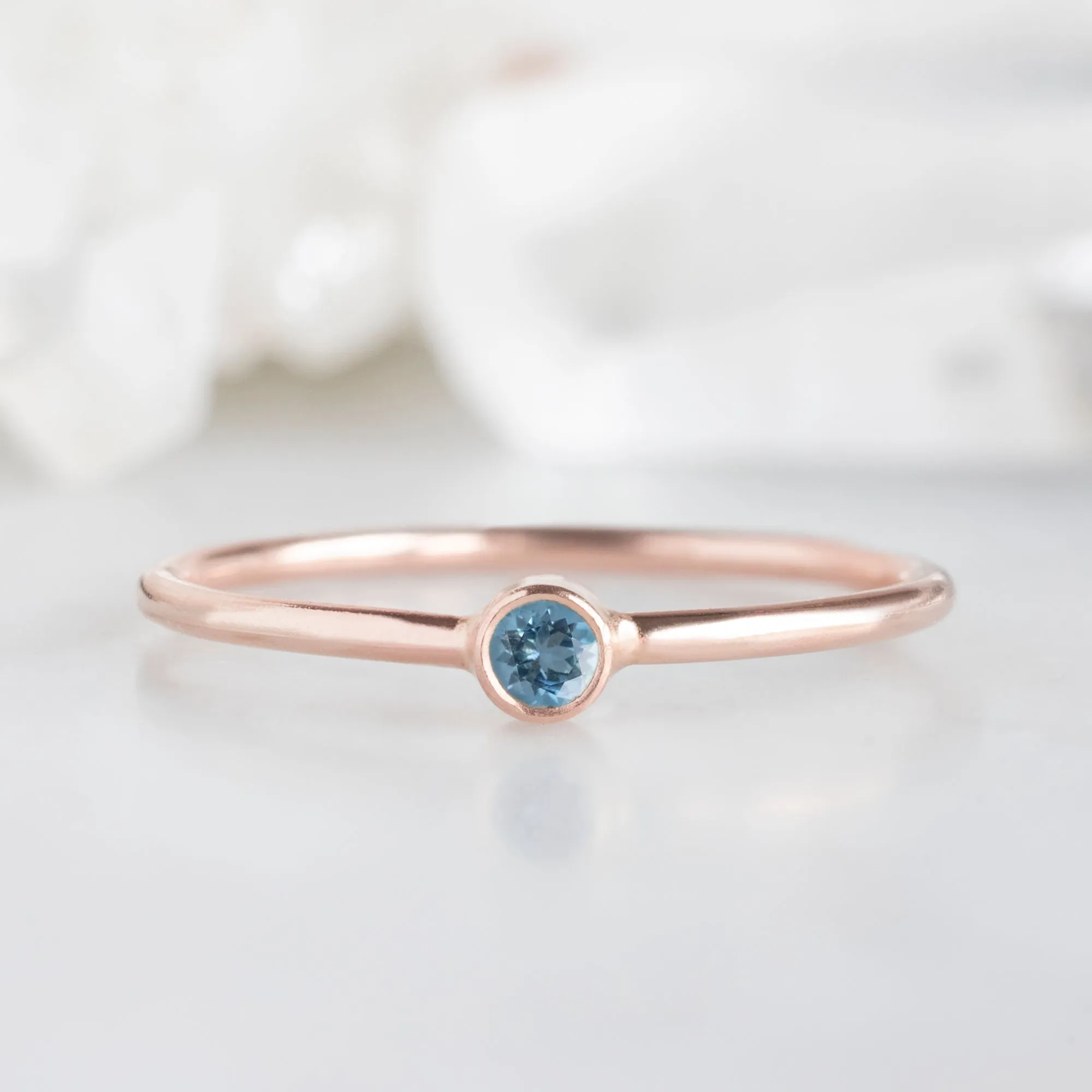 Aquamarine Birthstone Stacking Ring | 10K Rose Gold