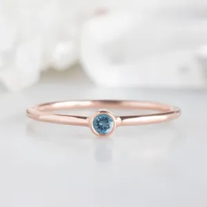 Aquamarine Birthstone Stacking Ring | 10K Rose Gold