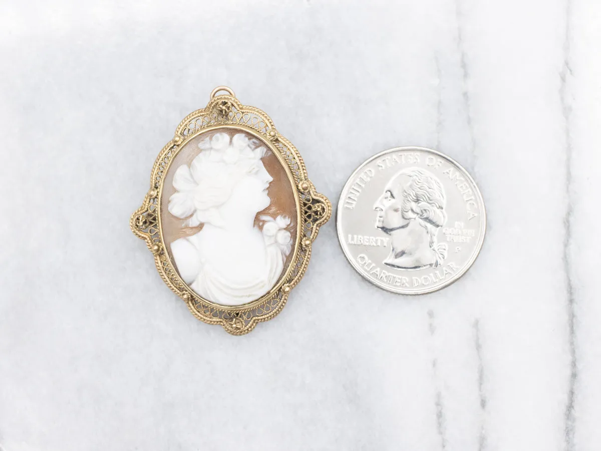 Art Nouveau Era Filigree with Fine Shell Cameo