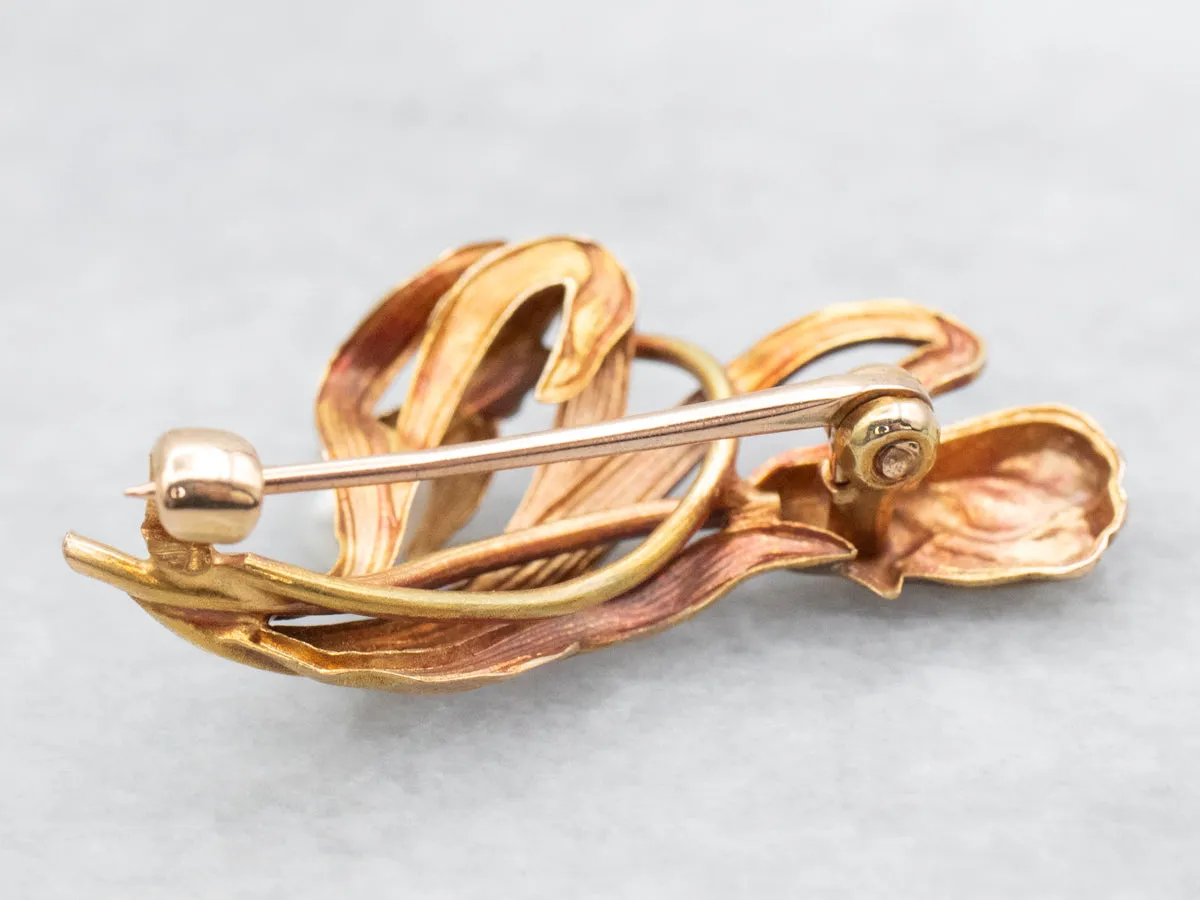 Art Nouveau Era Tulip Flower Brooch with Pearl Accent