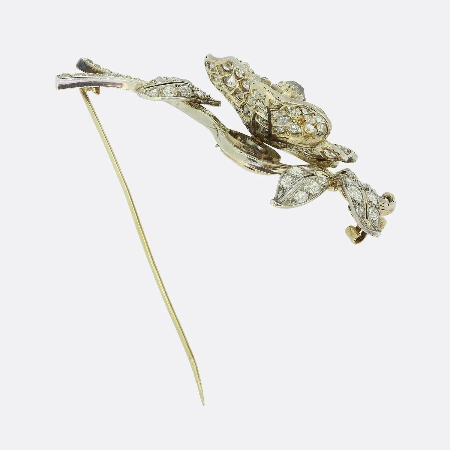 Art Nouveau Old Cut Diamond Floral Tremblant Brooch