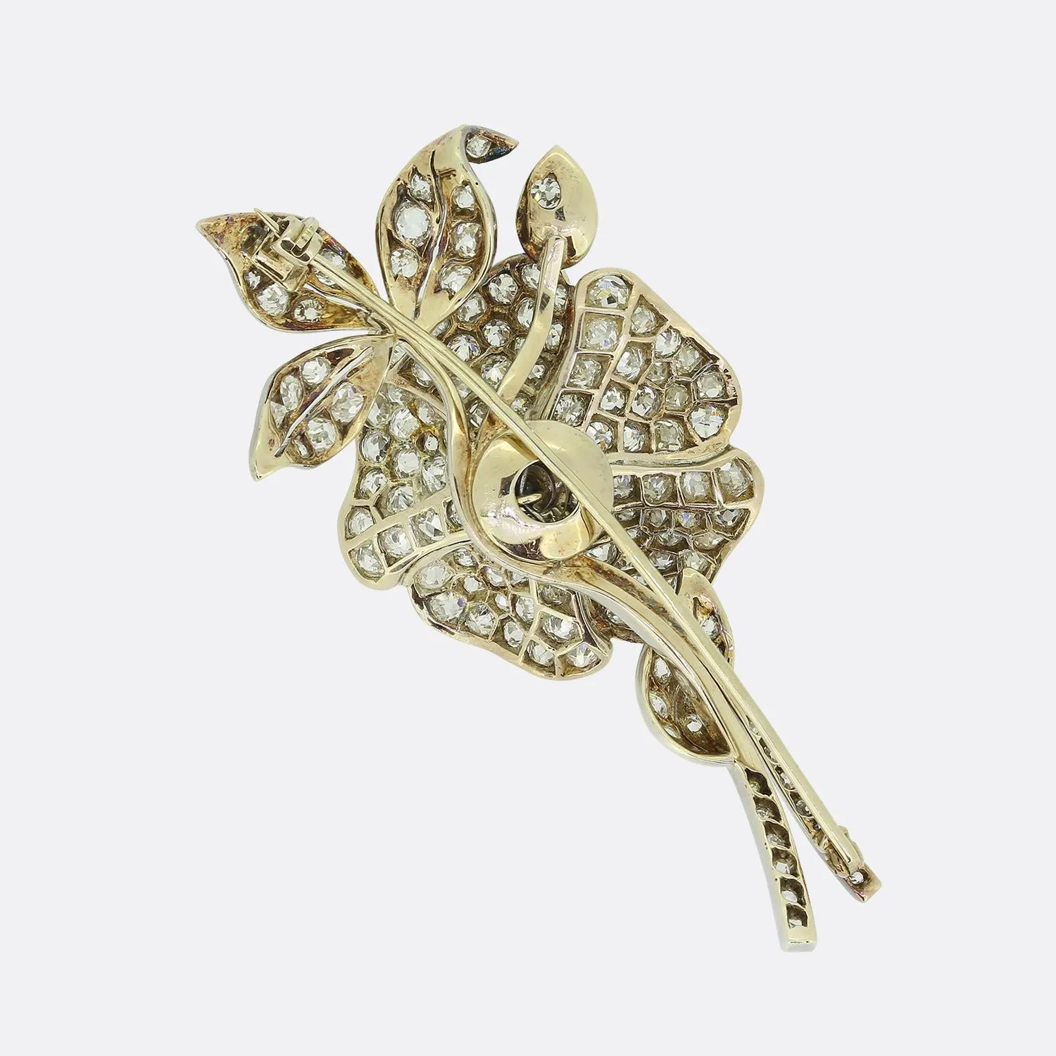 Art Nouveau Old Cut Diamond Floral Tremblant Brooch