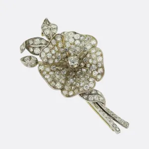 Art Nouveau Old Cut Diamond Floral Tremblant Brooch
