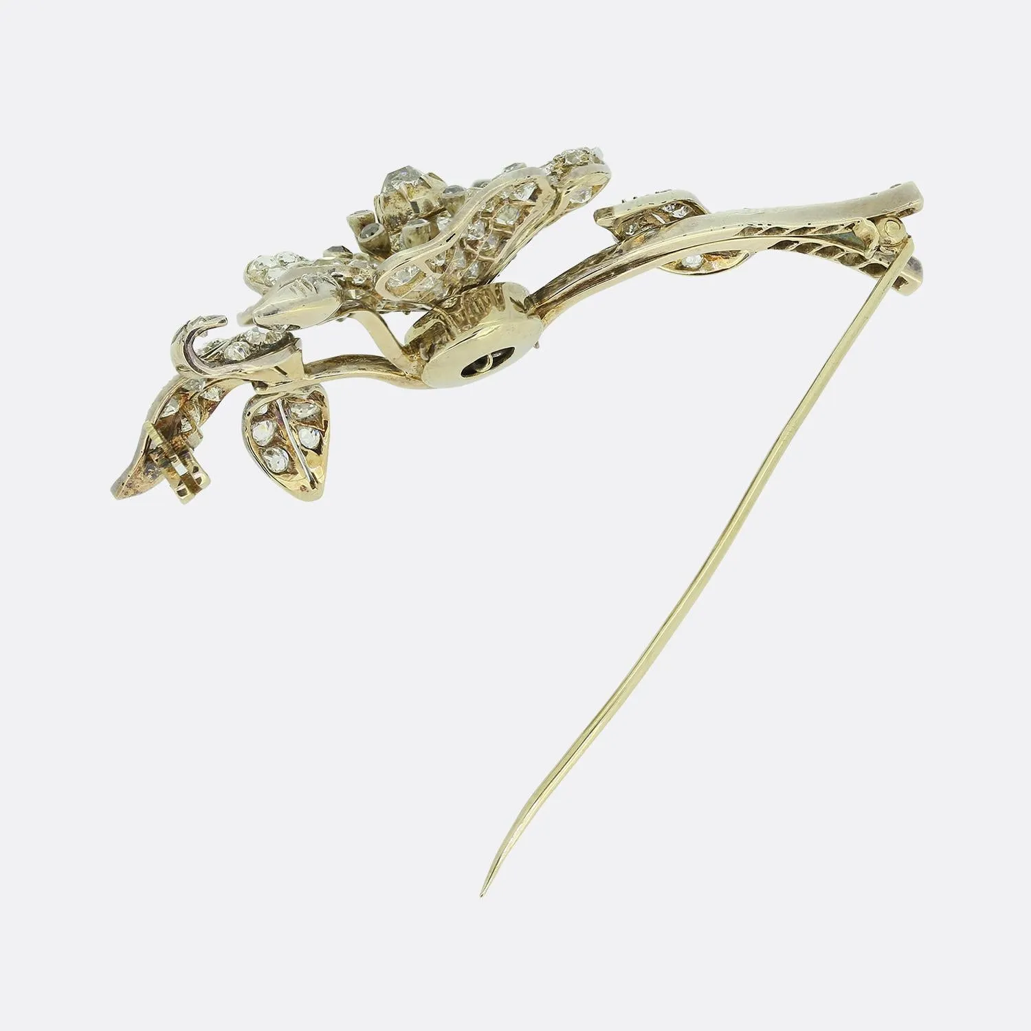 Art Nouveau Old Cut Diamond Floral Tremblant Brooch